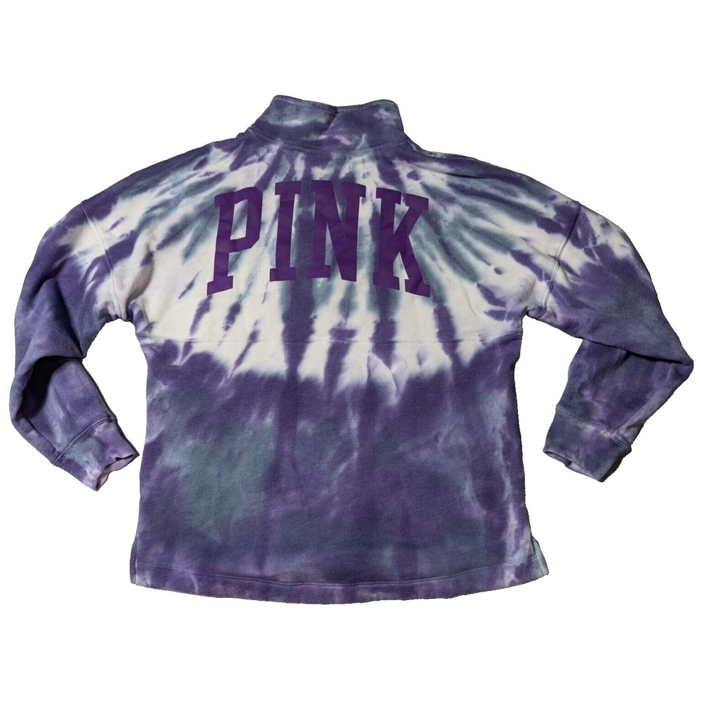 PINK VICTORIA'S SECRET Women XS Plum Delight Tie Dye 1/4 Zip Pullover Sweatshirt